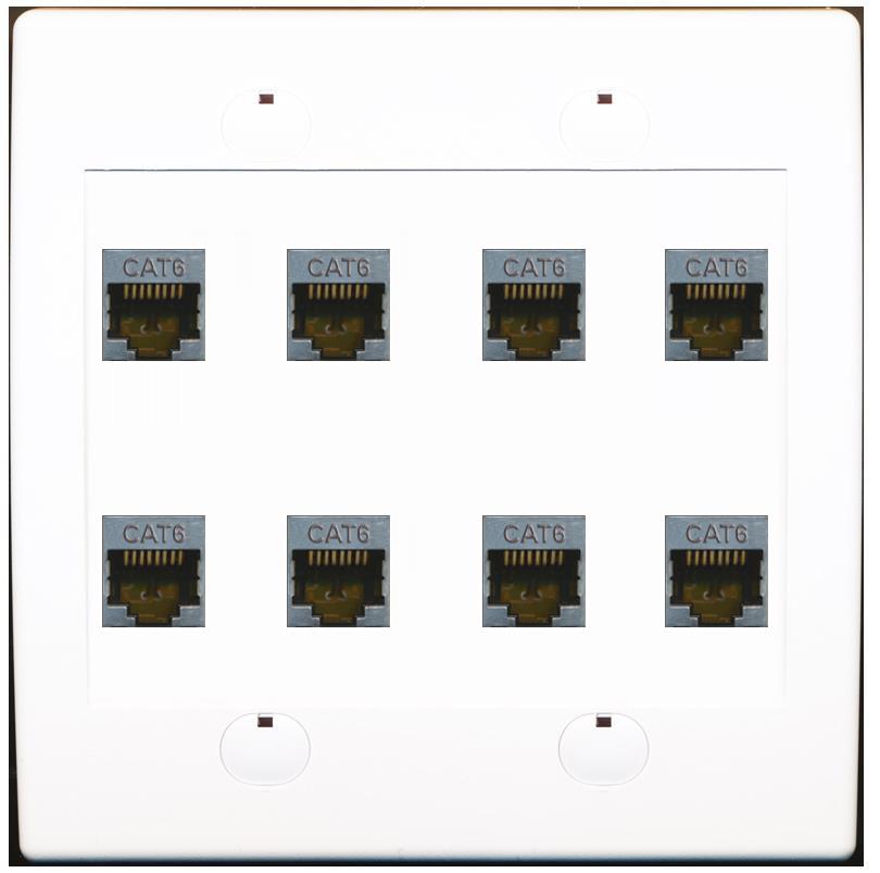 RiteAV - Cat6 Shielded Wall Plate 8 Port - Flat 2 Gang [White]