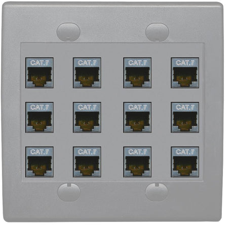 RiteAV Cat7 Wall Plate 12 Port - Flat 2 Gang [Gray/Gray]
