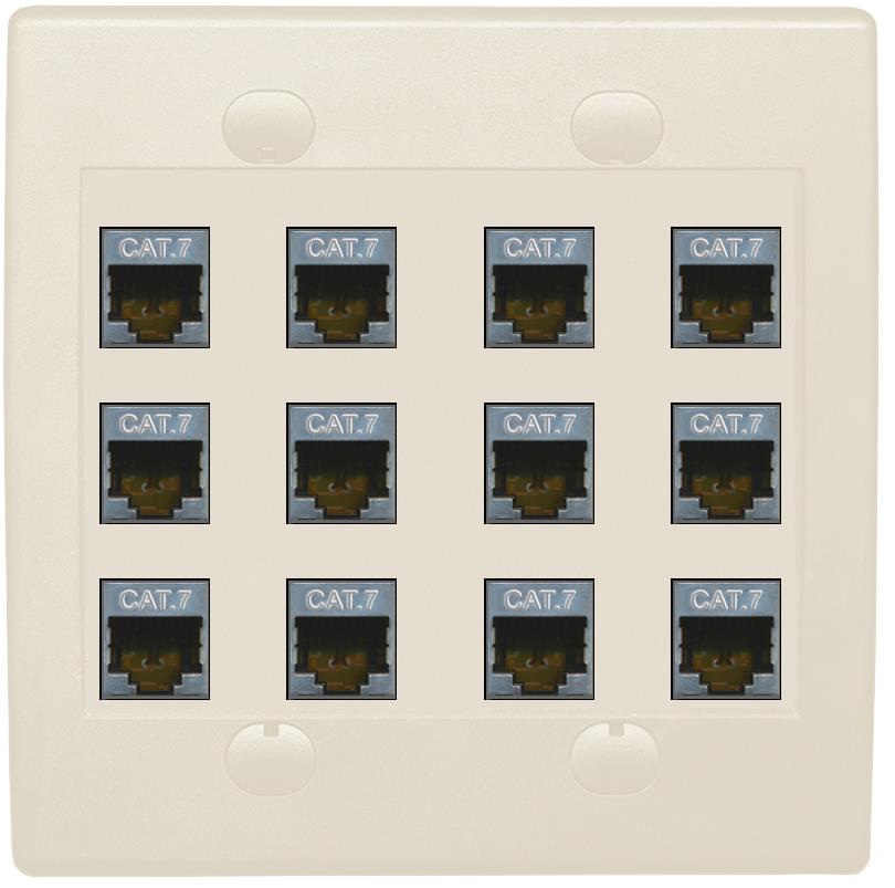RiteAV Cat7 Wall Plate 12 Port - Flat 2 Gang [Light Almond]