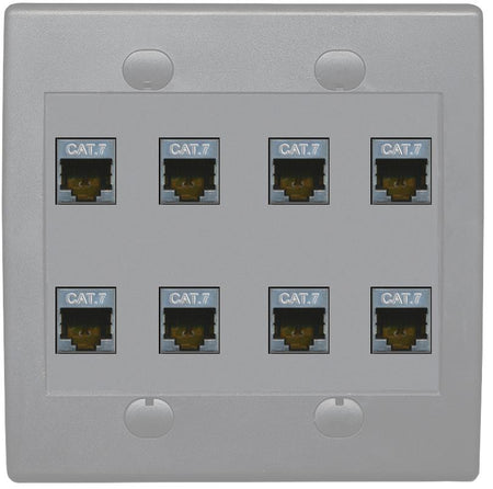 RiteAV Cat7 Wall Plate 8 Port - Flat 2 Gang [Gray/Gray]