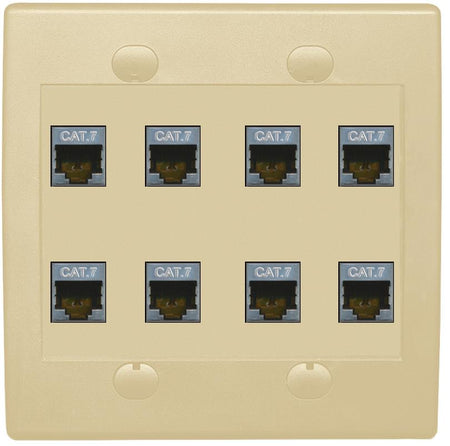 RiteAV Cat7 Wall Plate 8 Port - Flat 2 Gang [Ivory/Ivory]
