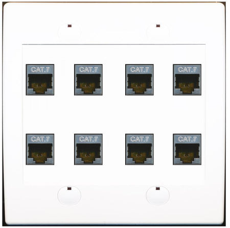 RiteAV Cat7 Wall Plate 8 Port - Flat 2 Gang [White]