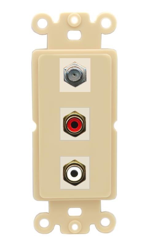 RiteAV 1 Port Coax Cable TV Wall Plate with 2 x RCA (Red+White) Jacks - Rocker [Ivory/Ivory]