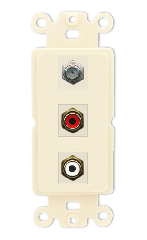 RiteAV 1 Port Coax Cable TV Wall Plate with 2 x RCA (Red+White) Jacks - Rocker [Light-Almond]