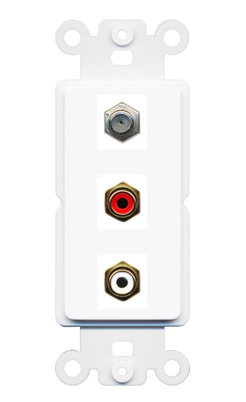 RiteAV 1 Port Coax Cable TV Wall Plate with 2 x RCA (Red+White) Jacks - Rocker [White]