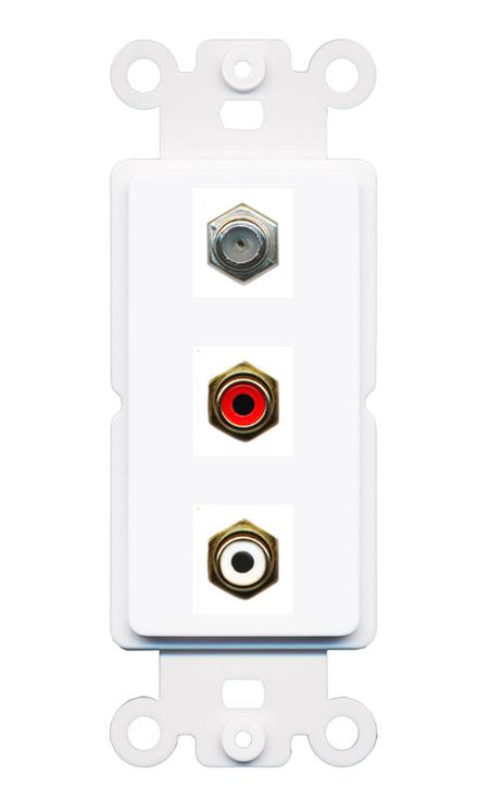 RiteAV 1 Port Coax Cable TV Wall Plate with 2 x RCA (Red+White) Jacks - Rocker [White]