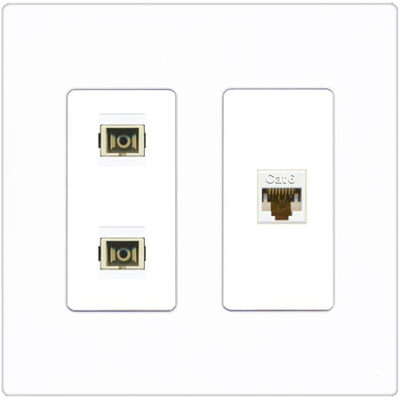 RiteAV 2 Port SC Multimode Simplex 1 Cat6 Jack Wall Plate - 2 Gang [Screwless White]
