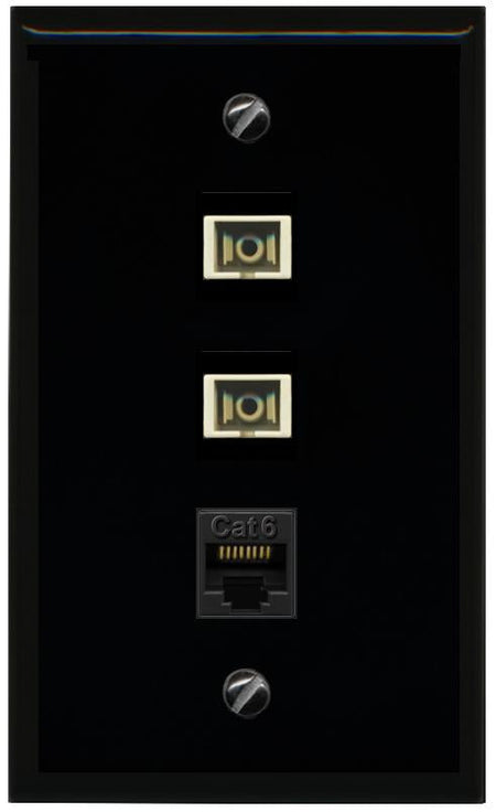RiteAV 2 Port SC Multimode Simplex 1 Cat6 Jack Wall Plate - Flat [Black/Black]