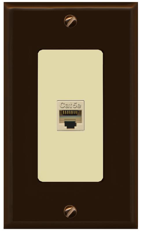 RiteAV 1 Gang Decorative 1 Port Cat5e Wall Plate - 1 Gang [Brown/Ivory]