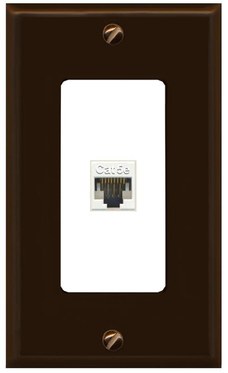 RiteAV 1 Gang Decorative 1 Port Cat5e Wall Plate - 1 Gang [Brown/White]