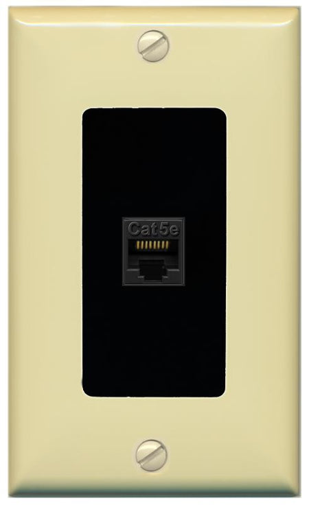 RiteAV 1 Gang Decorative 1 Port Cat5e Wall Plate - 1 Gang [Ivory/Black]
