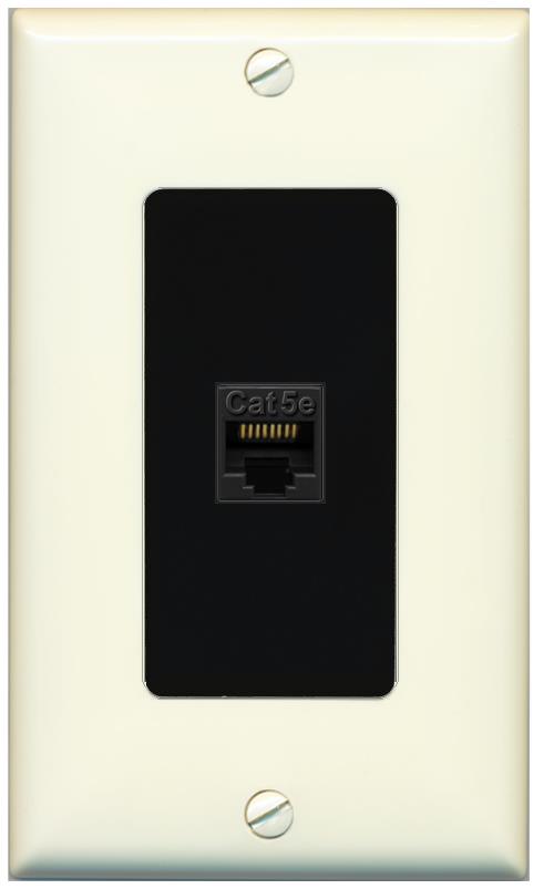RiteAV 1 Gang Decorative 1 Port Cat5e Wall Plate - 1 Gang [Light-Almond/Black]