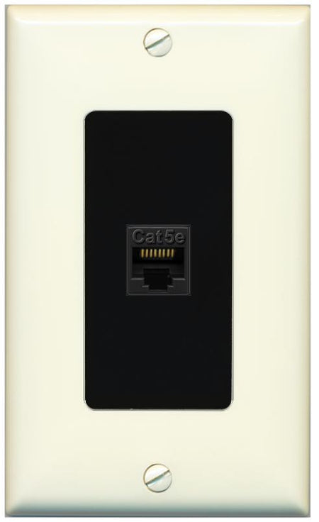 RiteAV 1 Gang Decorative 1 Port Cat5e Wall Plate - 1 Gang [Light-Almond/Black]