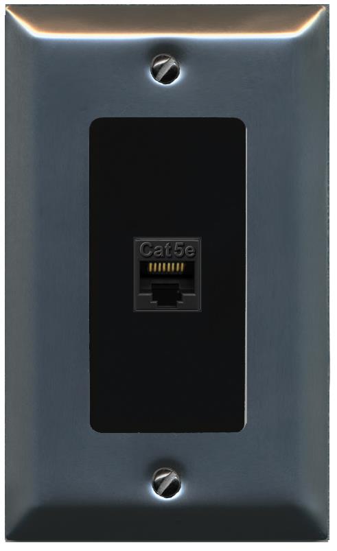 RiteAV 1 Gang Decorative 1 Port Cat5e Wall Plate - 1 Gang [Stainless/Black]
