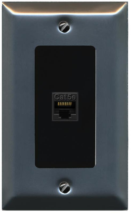 RiteAV 1 Gang Decorative 1 Port Cat5e Wall Plate - 1 Gang [Stainless/Black]