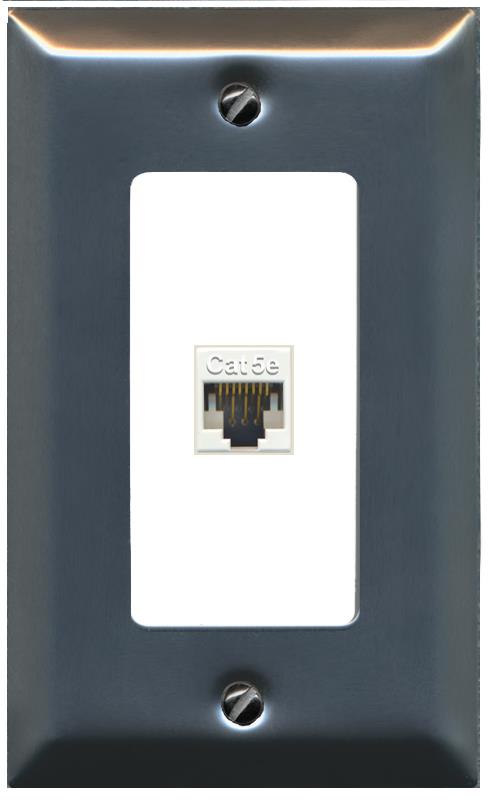 RiteAV 1 Gang Decorative 1 Port Cat5e Wall Plate - 1 Gang [Stainless/White]