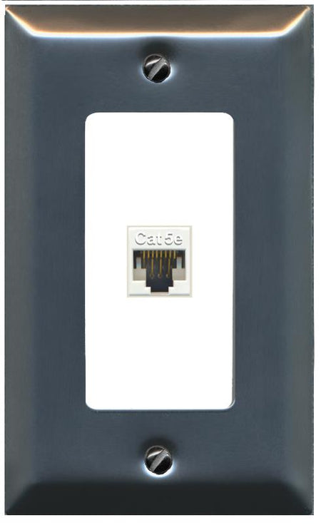 RiteAV 1 Gang Decorative 1 Port Cat5e Wall Plate - 1 Gang [Stainless/White]