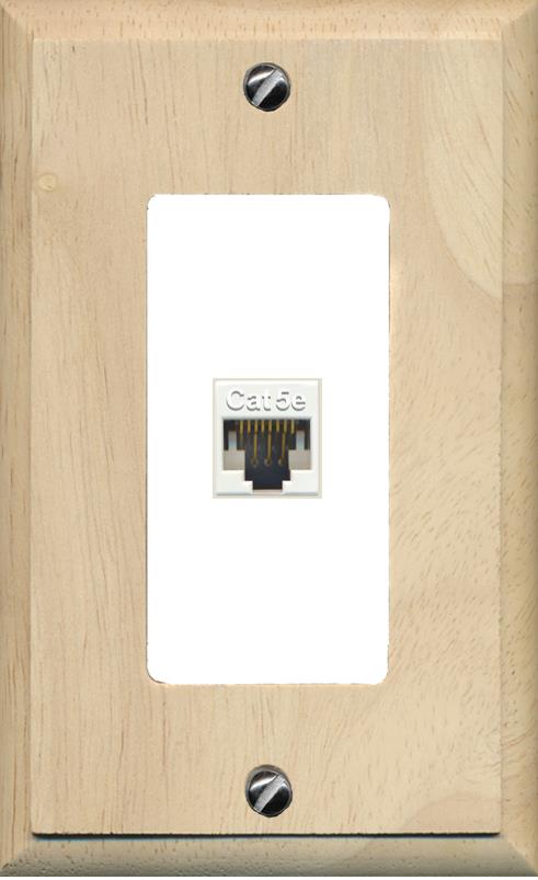RiteAV 1 Gang Decorative 1 Port Cat5e Wall Plate - 1 Gang [Wood/White]