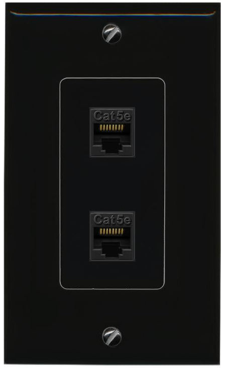 RiteAV 1 Gang Decorative 2 Port Cat5e Wall Plate - 1 Gang [Black/Black]