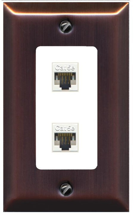 RiteAV 1 Gang Decorative 2 Port Cat5e Wall Plate - 1 Gang [Brushed-Copper/White]