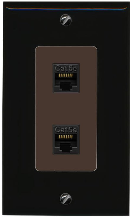 RiteAV 1 Gang Decorative 2 Port Cat5e Wall Plate - 1 Gang [Black/Brown]