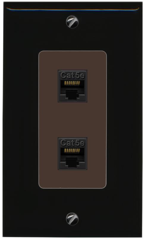 RiteAV 1 Gang Decorative 2 Port Cat5e Wall Plate - 1 Gang [Black/Brown]
