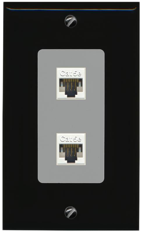 RiteAV 1 Gang Decorative 2 Port Cat5e Wall Plate - 1 Gang [Black/Gray]
