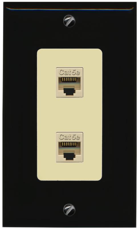 RiteAV 1 Gang Decorative 2 Port Cat5e Wall Plate - 1 Gang [Black/Ivory]