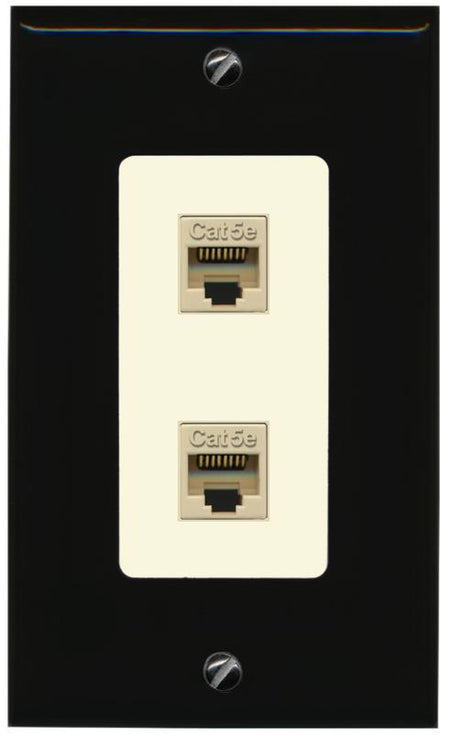 RiteAV 1 Gang Decorative 2 Port Cat5e Wall Plate - 1 Gang [Black/Light-Almond]