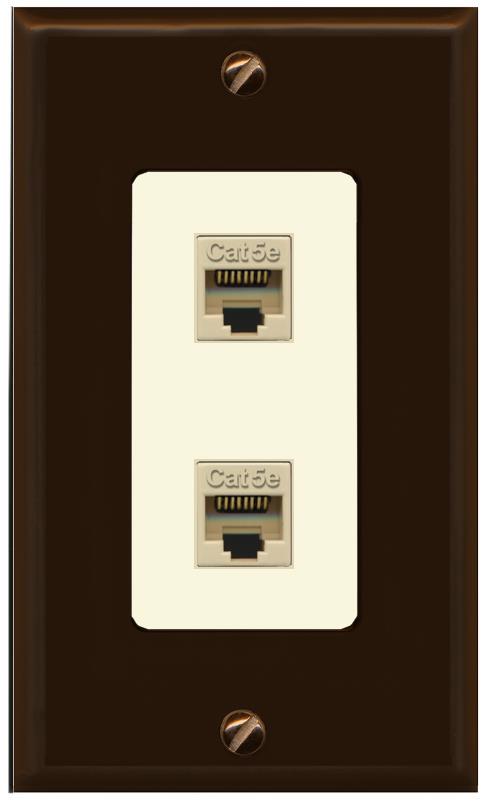 RiteAV 1 Gang Decorative 2 Port Cat5e Wall Plate - 1 Gang [Brown/Light-Almond]