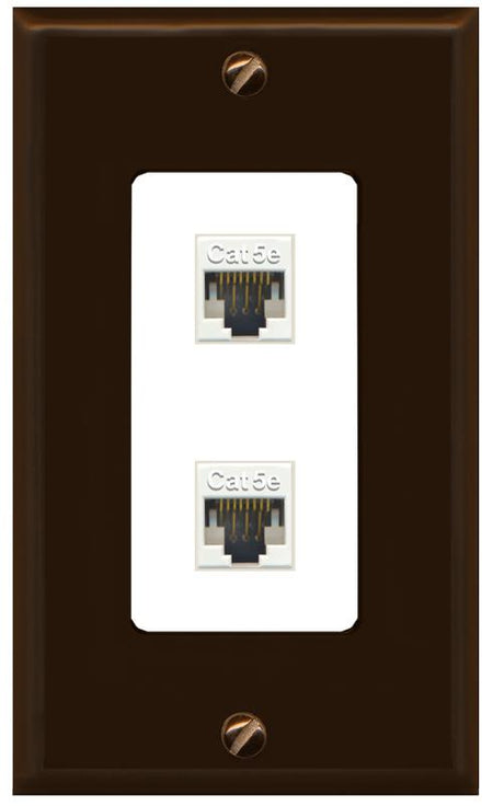 RiteAV 1 Gang Decorative 2 Port Cat5e Wall Plate - 1 Gang [Brown/White]