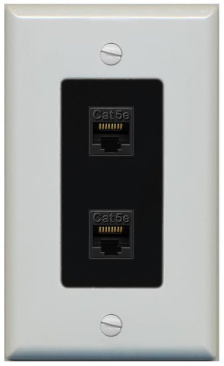 RiteAV 1 Gang Decorative 2 Port Cat5e Wall Plate - 1 Gang [Gray/Black]