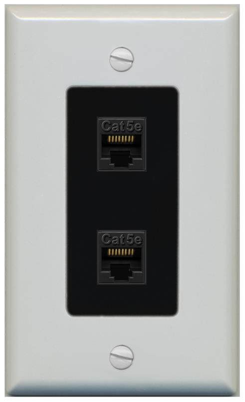 RiteAV 1 Gang Decorative 2 Port Cat5e Wall Plate - 1 Gang [Gray/Black]