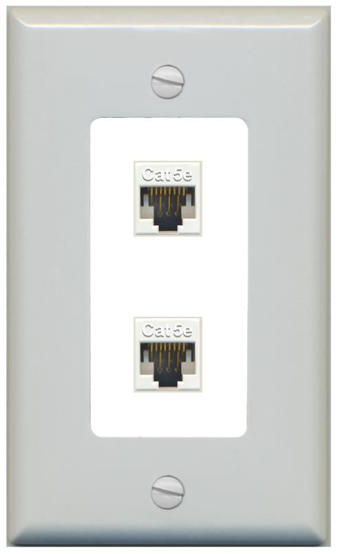 RiteAV 1 Gang Decorative 2 Port Cat5e Wall Plate - 1 Gang [Gray/White]