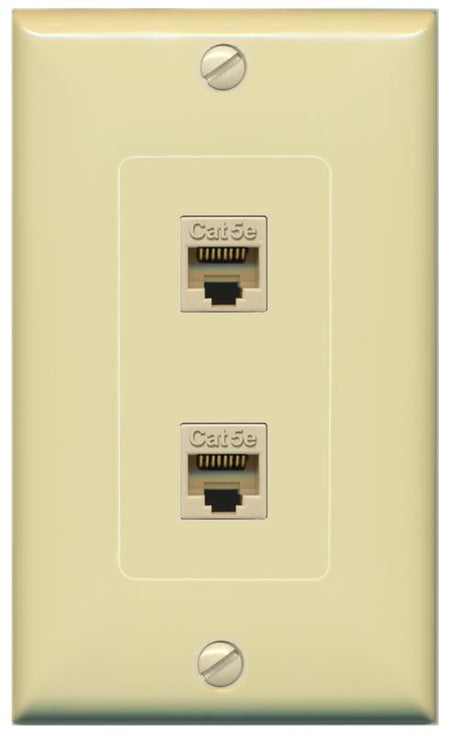 RiteAV 1 Gang Decorative 2 Port Cat5e Wall Plate - 1 Gang [Ivory/Ivory]