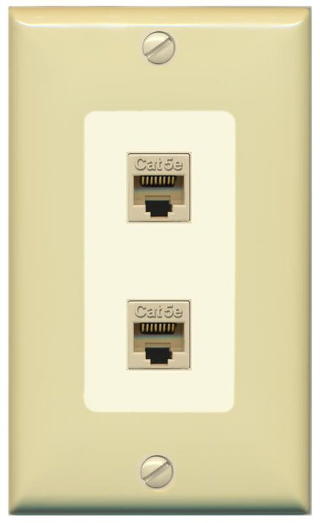 RiteAV 1 Gang Decorative 2 Port Cat5e Wall Plate - 1 Gang [Ivory/Light-Almond]