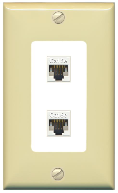 RiteAV 1 Gang Decorative 2 Port Cat5e Wall Plate - 1 Gang [Ivory/White]