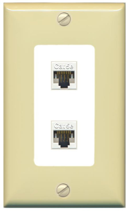 RiteAV 1 Gang Decorative 2 Port Cat5e Wall Plate - 1 Gang [Ivory/White]