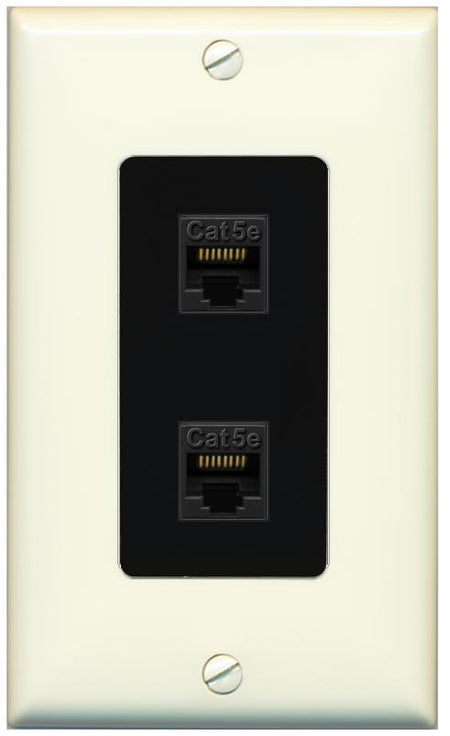 RiteAV 1 Gang Decorative 2 Port Cat5e Wall Plate - 1 Gang [Light-Almond/Black]