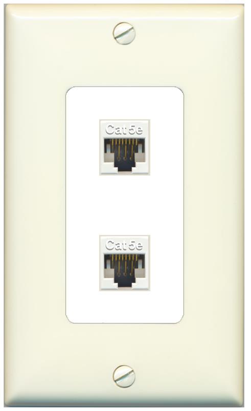RiteAV 1 Gang Decorative 2 Port Cat5e Wall Plate - 1 Gang [Light-Almond/White]