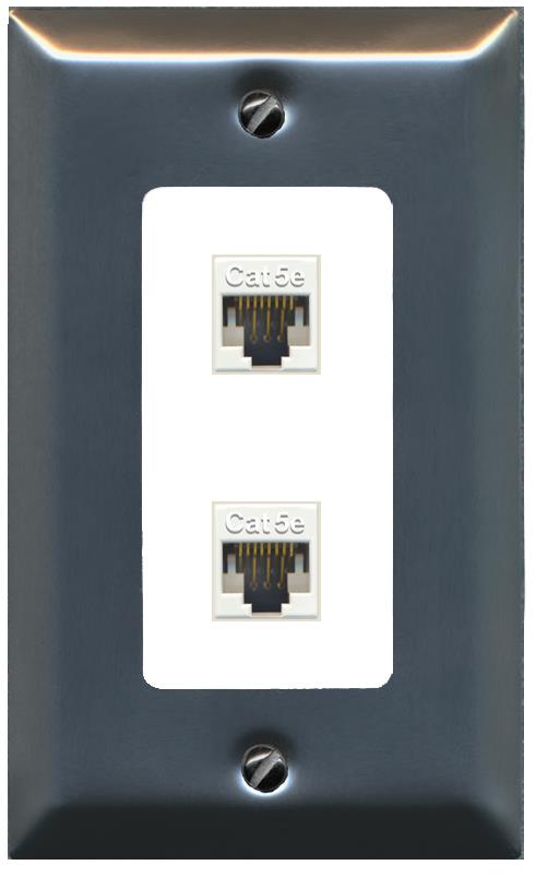 RiteAV 1 Gang Decorative 2 Port Cat5e Wall Plate - 1 Gang [Brushed-Nickel/White]