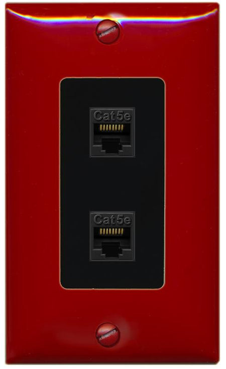 RiteAV 1 Gang Decorative 2 Port Cat5e Wall Plate - 1 Gang [Red/Black]