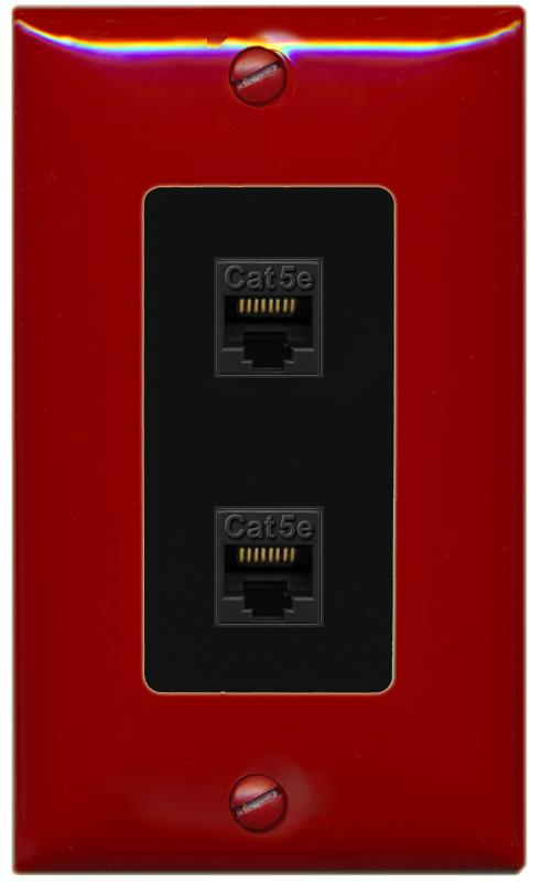 RiteAV 1 Gang Decorative 2 Port Cat5e Wall Plate - 1 Gang [Red/Black]