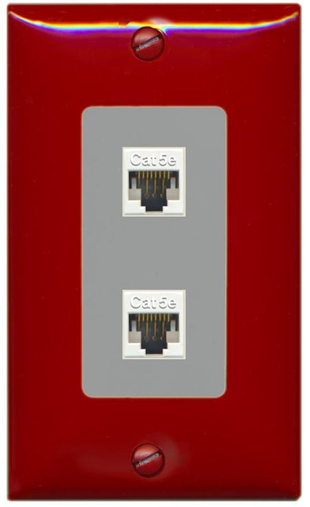 RiteAV 1 Gang Decorative 2 Port Cat5e Wall Plate - 1 Gang [Red/Gray]
