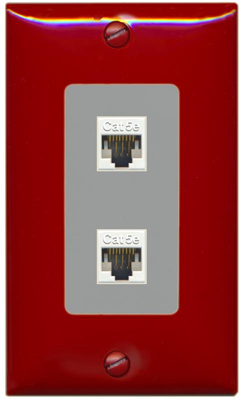 RiteAV 1 Gang Decorative 2 Port Cat5e Wall Plate - 1 Gang [Red/Gray]