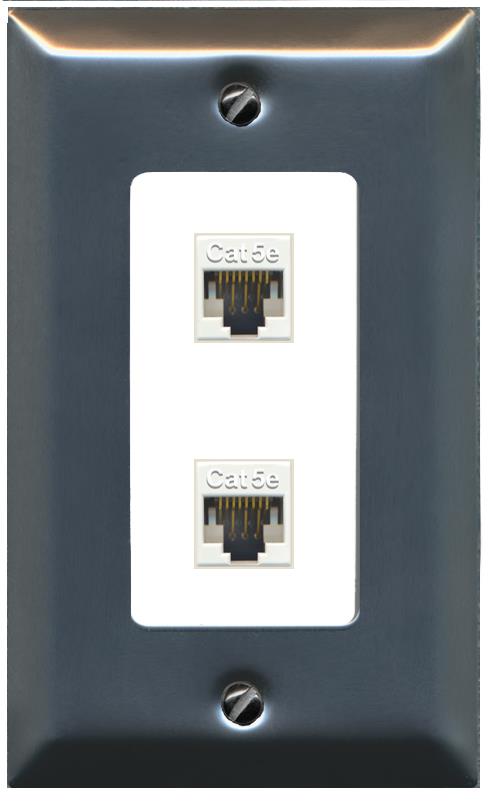 RiteAV 1 Gang Decorative 2 Port Cat5e Wall Plate - 1 Gang [Stainless/White]