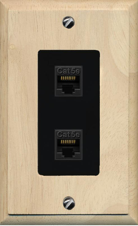 RiteAV 1 Gang Decorative 2 Port Cat5e Wall Plate - 1 Gang [Wood/Black]