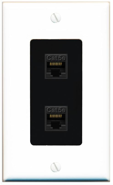 RiteAV 1 Gang Decorative 2 Port Cat5e Wall Plate - 1 Gang [White/Black]