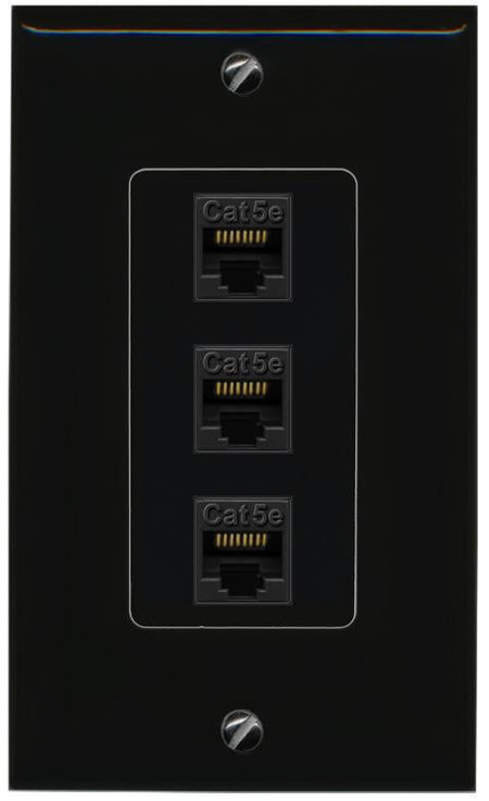 RiteAV 1 Gang Decorative 3 Port Cat5e Wall Plate - 1 Gang [Black/Black]