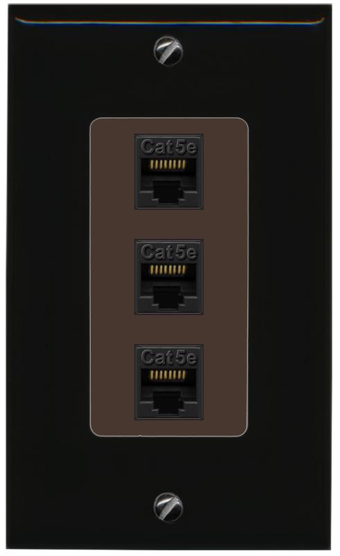 RiteAV 1 Gang Decorative 3 Port Cat5e Wall Plate - 1 Gang [Black/Brown]